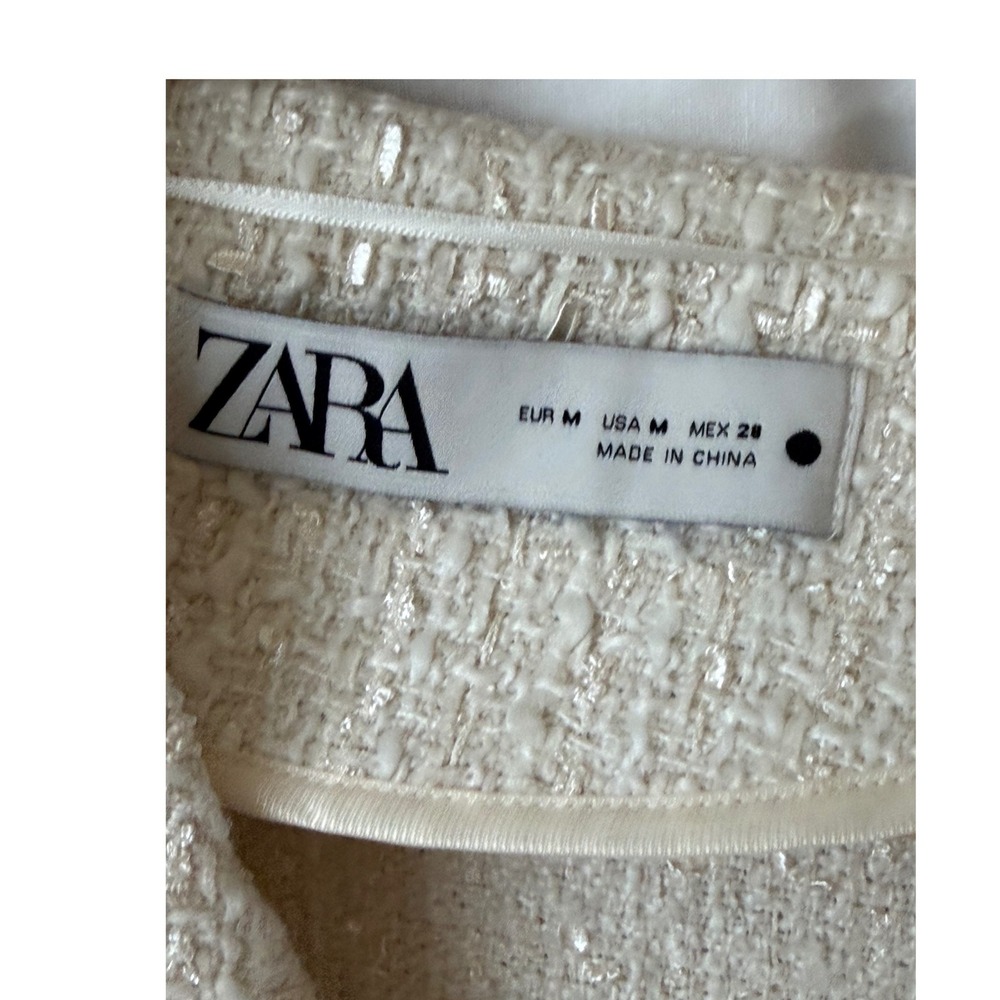 Zara Cream Tweed Textured Fringe Jacket Boho Textured Cardigan‎ 4786/303/712 M - Picture 5 of 9